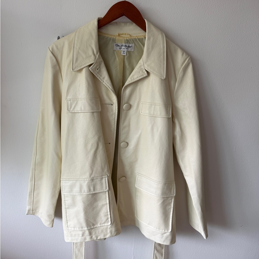 Miss Selfridge light butter yellow leather jacket